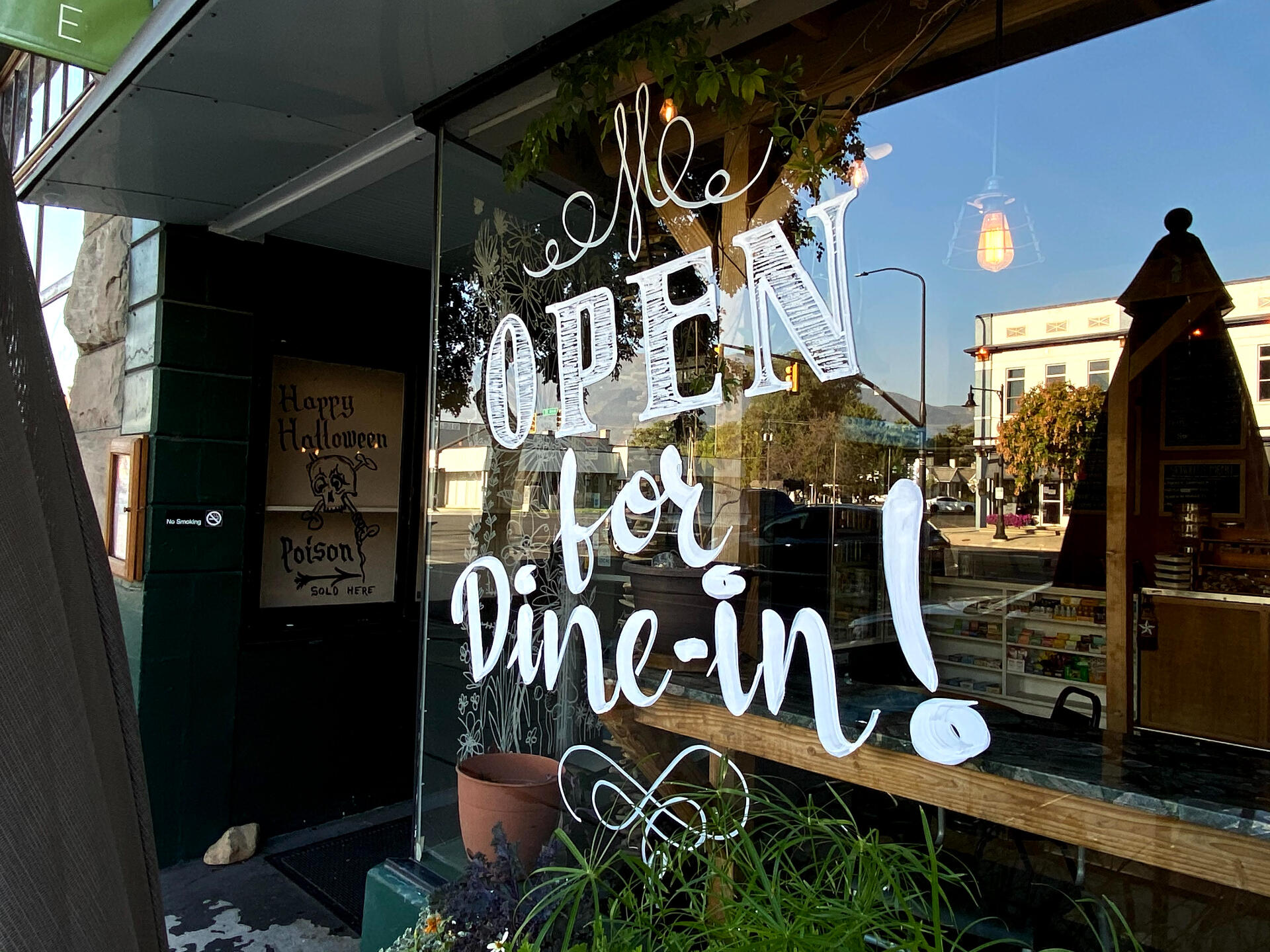 open for dine in sign window art