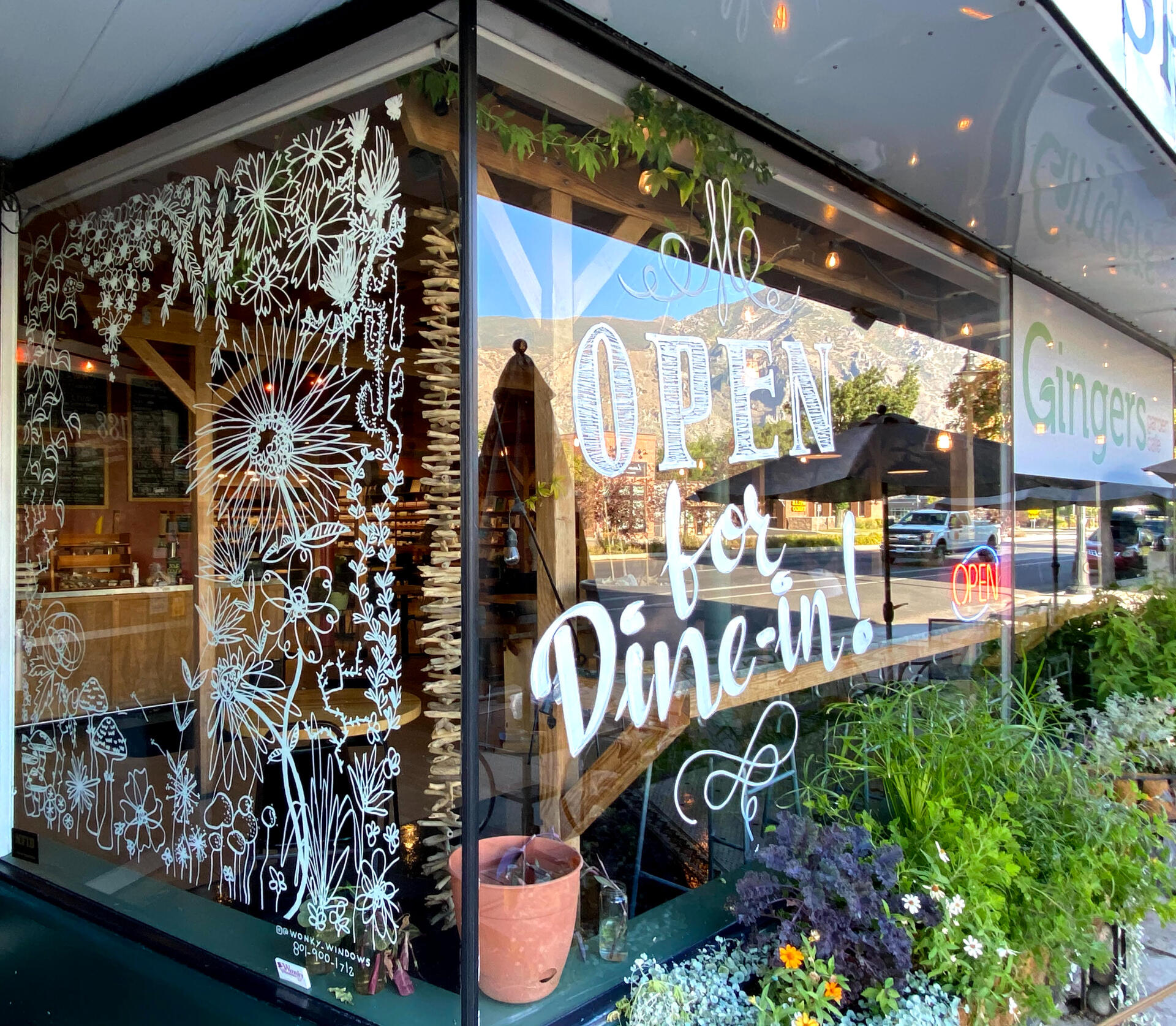 open for dine in sign window art
