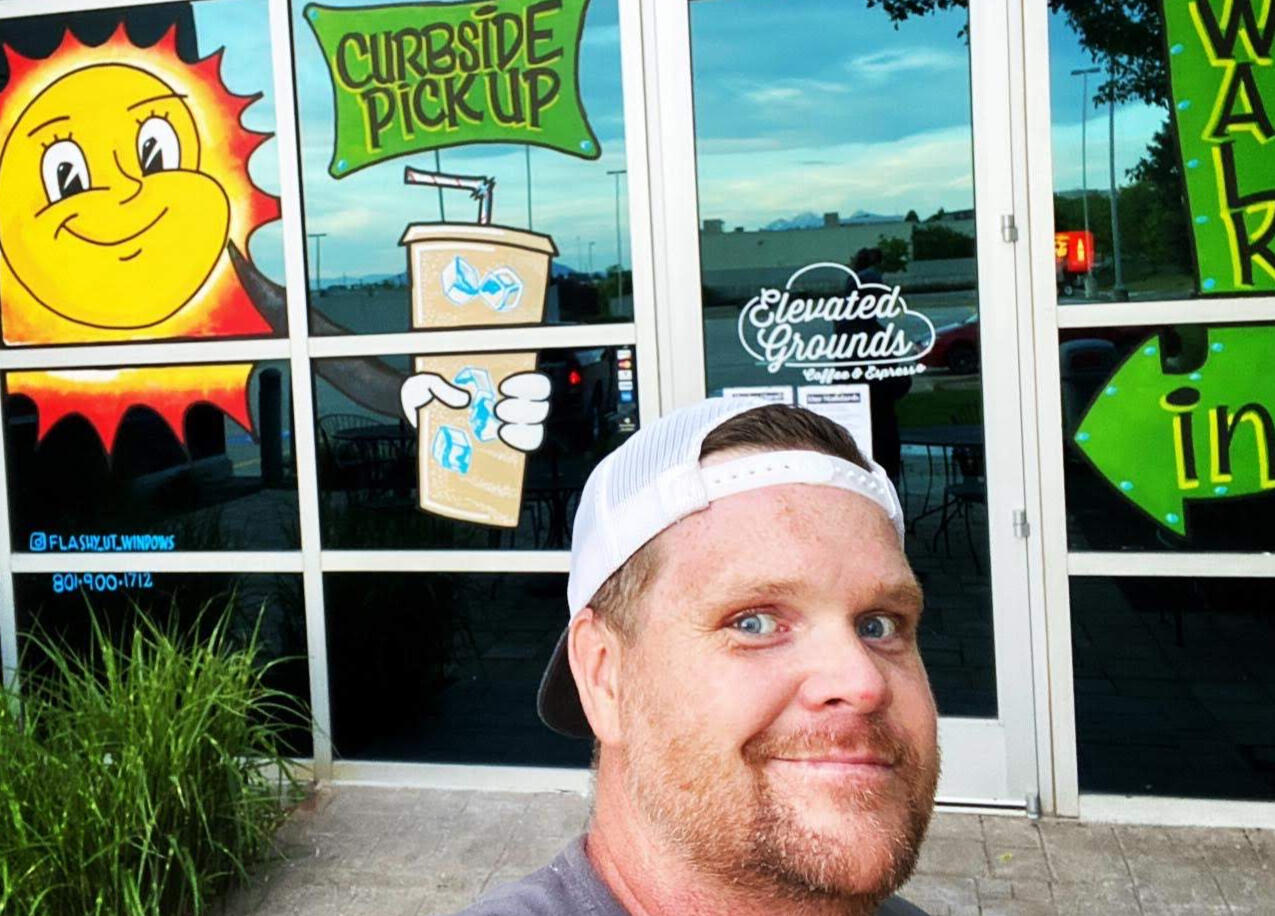 cartoon coffee Wonky window