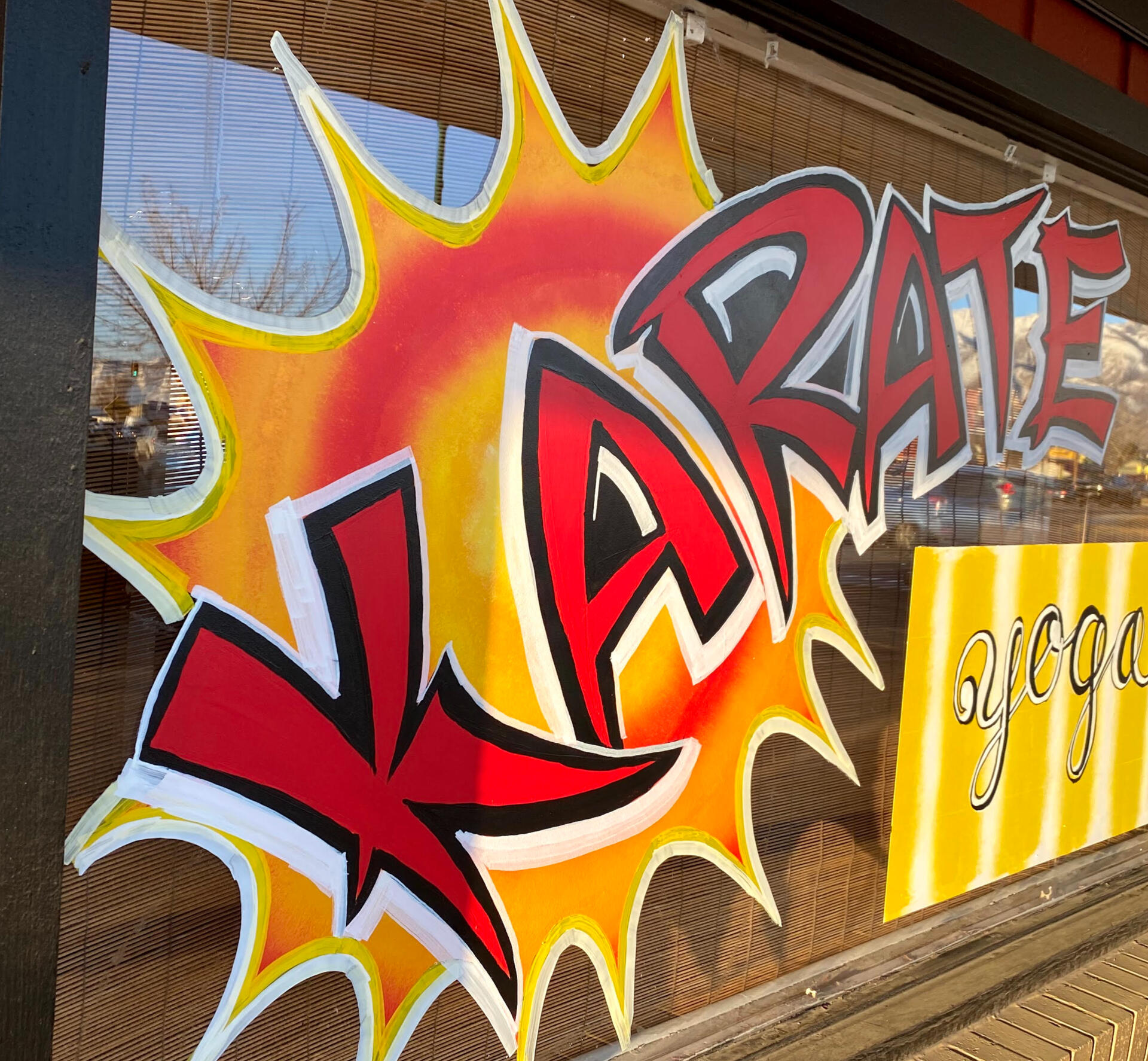 karate window painted sign Wonky