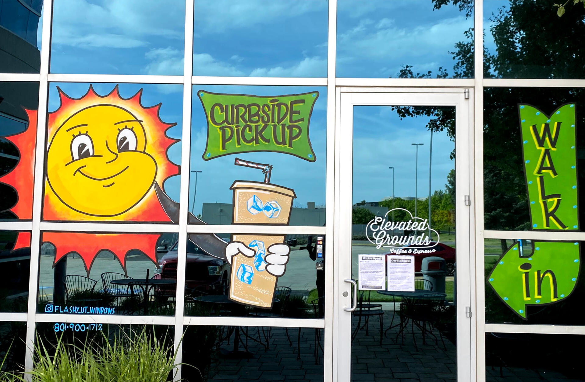 business window painting cute cartoon Wonky