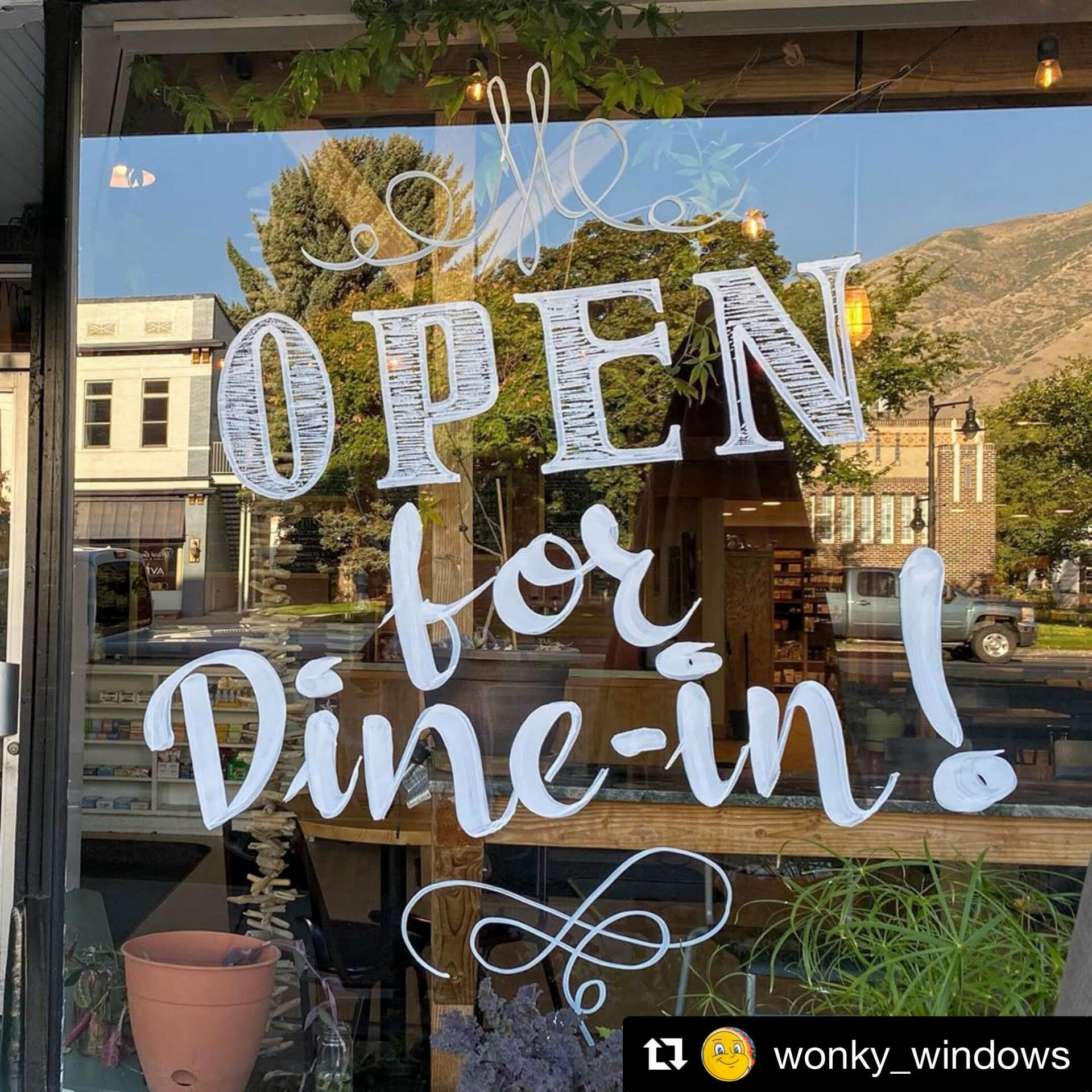 open for dine in sign window art
