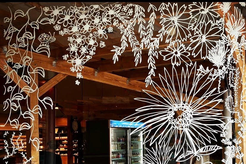 spring wild flowers line art on glass wonky