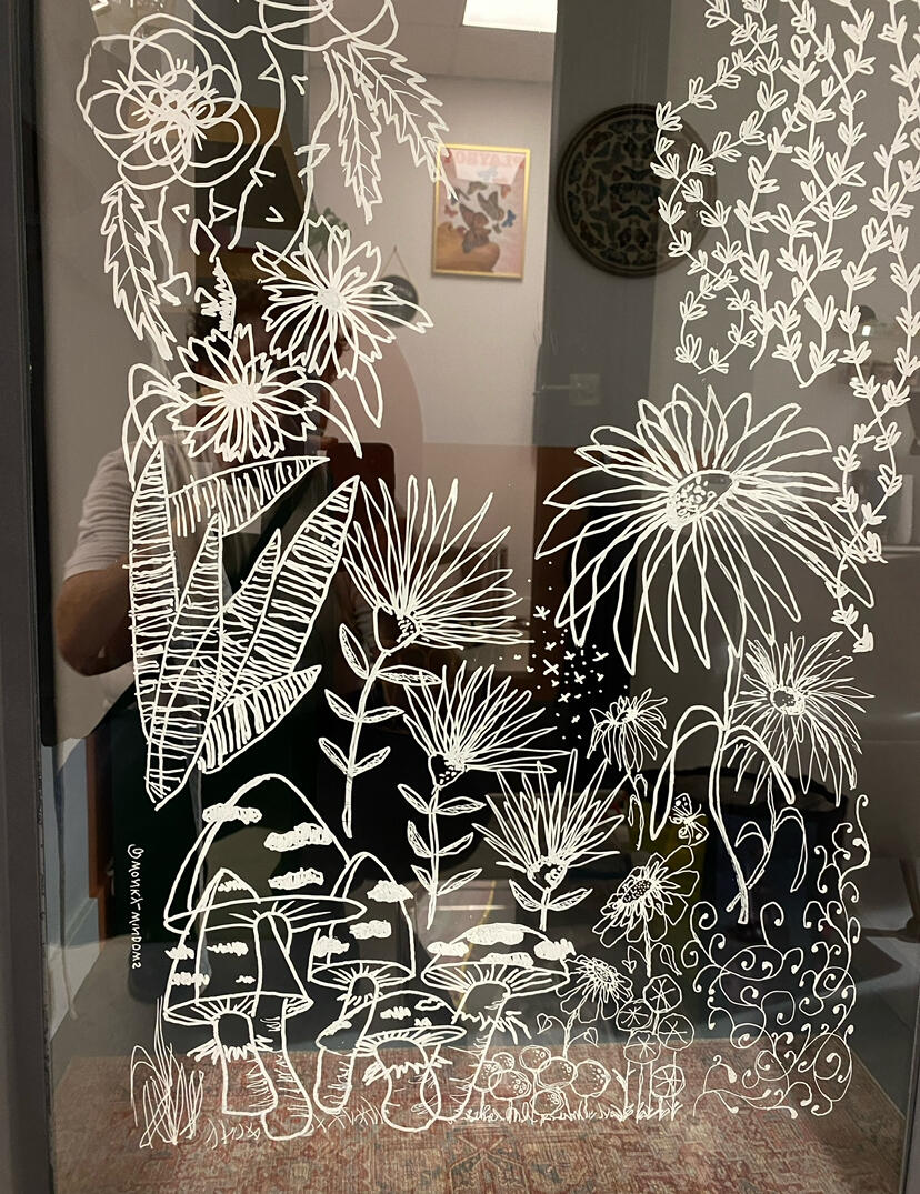 open for dine in sign window art line art painted window