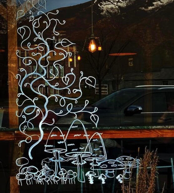 open for dine in sign window art line art painted window