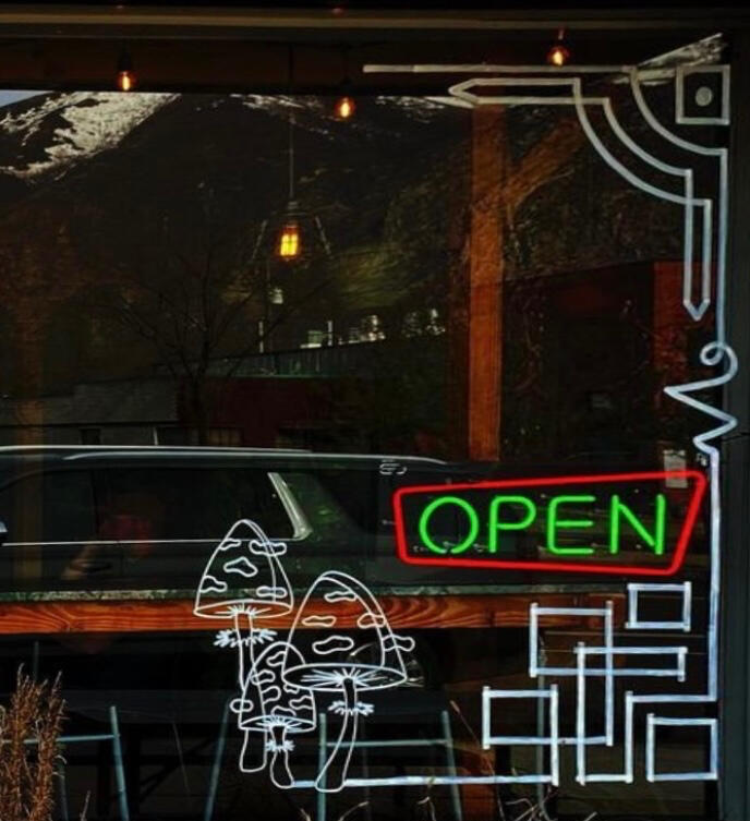 open for dine in sign window art line art painted window